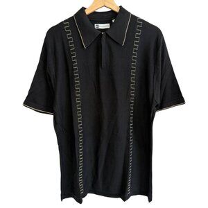 Vintage Bachrach Mens Silk Blend Knit Polo Retro Coastal Grandpa Black Medium
